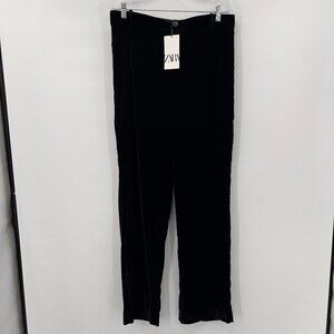 ZARA Velvet Straight Black Pants NWT